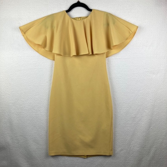 Vince Camuto Dresses & Skirts - Vince Camuto Womens Yellow Pleated Cape Collar Fitted Dress Size 2